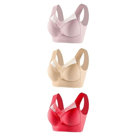 LFEOOST 3 Pack Sports Bras for Women Seamless Sexy Push Up Wireless Bra Fashion Deep Cup Push Up Wireless Bra Zen Chic Bra Red XXXL