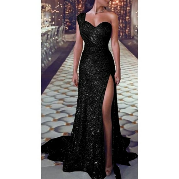 IDALL Wedding Guest Dresses,Prom Dresses Dress Sequin Long Prom Neck Sexy V Ball Gown Gold Party Women Bridesmaid Evening Women's Dress Maxi Dresses,Formal Dresses,Graduation Dress Black Dress L