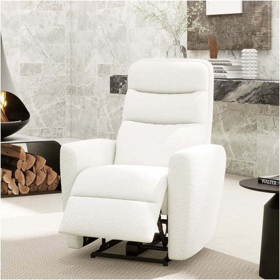 JERFIT Modern Power Recliner Chair with Push-Button Control, Plush Boucle Upholstery, Ergonomic High Back for Living Room, White