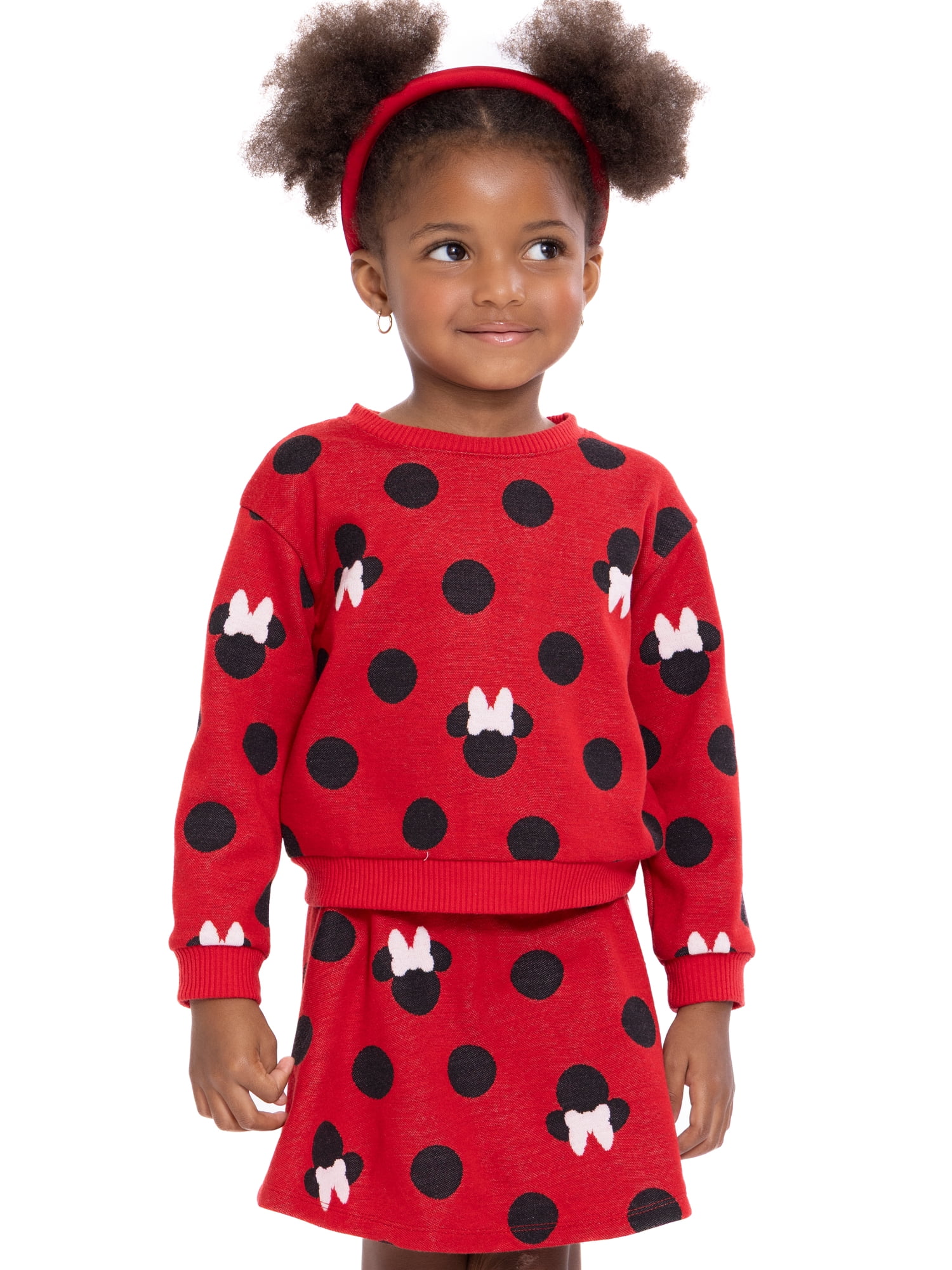 Disney Toddler Girls Minnie Mouse Intarsia Graphic Sweater and Skater Skirt Set, 2-Piece, Sizes 12M-5T
