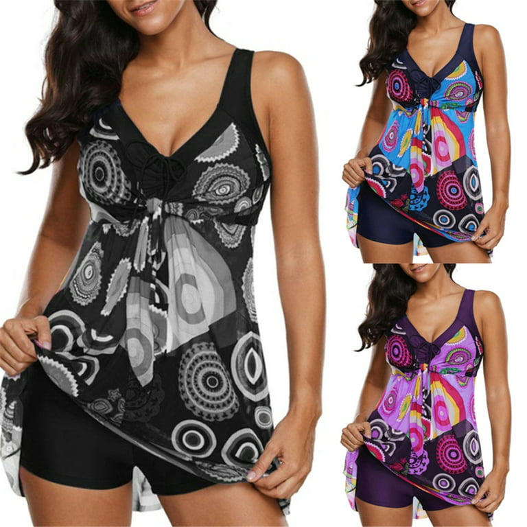 Two Piece Tankini Swimsuits For Women With Shorts Halter V Neck