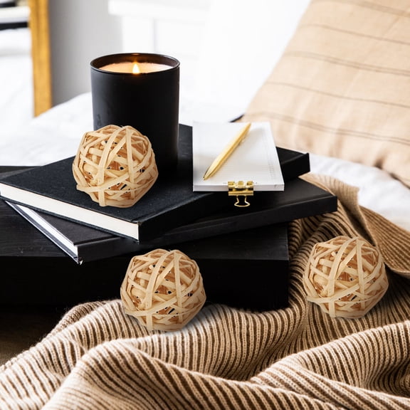 SWETRACE 5Pcs Khaki Rattan Woven Balls Decorative Ornaments for Party Scene Layout and Centerpieces