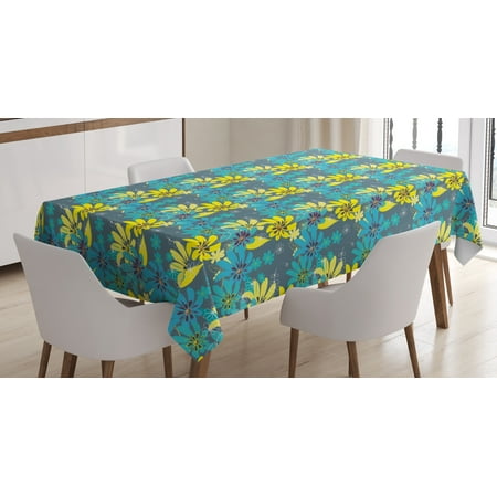 Yellow And Blue Tablecloth Abstract Flowers With Hand Drawn Daisies Yellow And Blue Tablecloth Abstract Flowers With Hand Drawn Daisies Leaves Exotic Bedding Plants