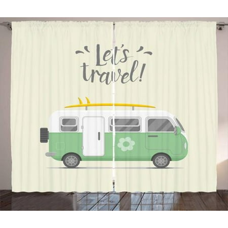 Camper Curtains 2 Panels Set Let S Travel Quote With Vintage