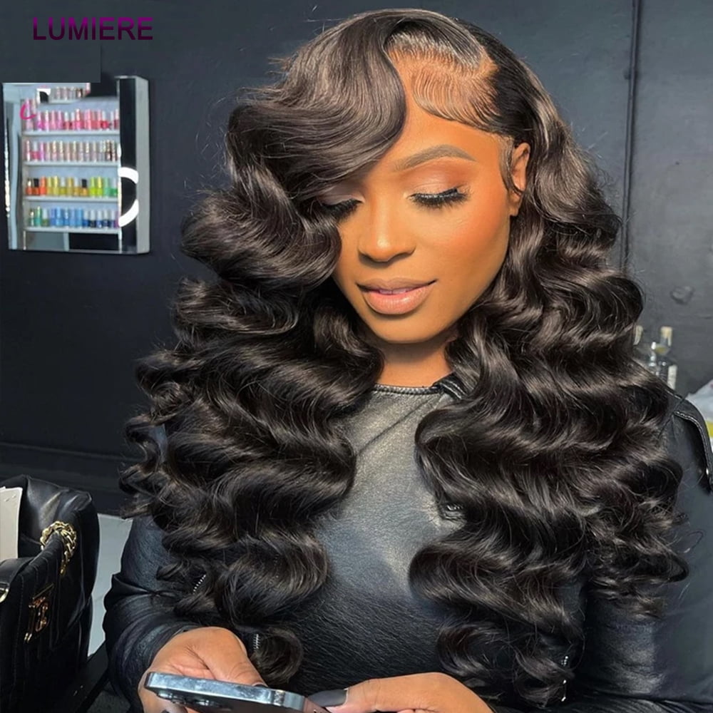 Lumiere Brazilian Water Wave Lace Front Human Hair Wigs 13×4 Lace Front Wig  Cap 180% Natural Black 12 