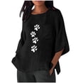 thumbnail image 3 of Jsaierl 3/4 Sleeve Cotton Linen Womens Tops Plus Size Round Neck Shirts Boho Print Ladies Blouses Work Holiday Tunic Top S-2XL, 3 of 7
