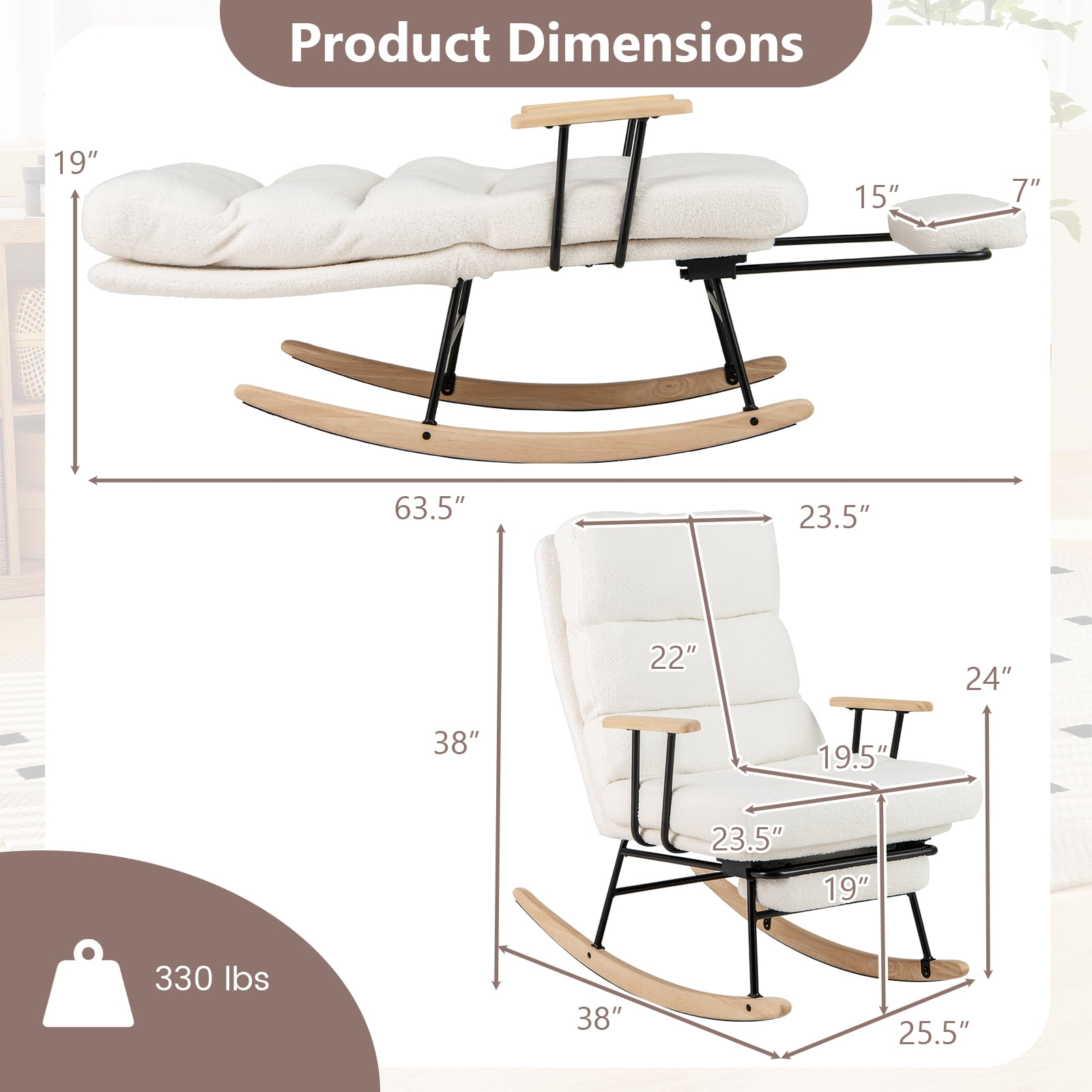 Costway 1 PCS Nursery Rocking Chair with 5-level Adjustable Backrest & Retractable Footrest