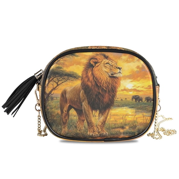 Womens Casual Chain Shoulder Bag Simple style Lion Standing in Sunset Crossbody Bag