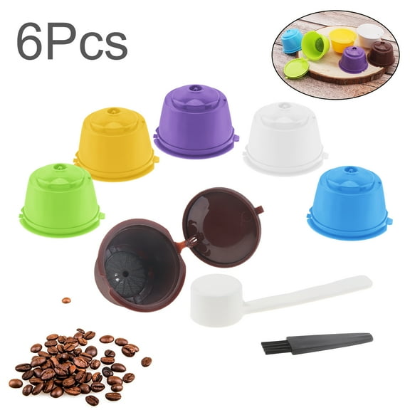 6pcs Colorful Refillable Capsules Pods Fit for Dolce Gusto Machine with Spoon and Brush, Reusable Coffee Filters Set