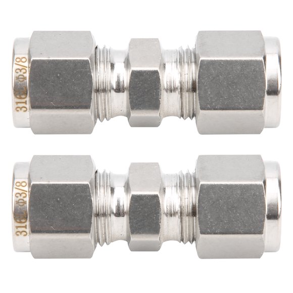 Adaptador de tubo de doble casquillo recto de compresión de acero inoxidable 316 de 2 piezas para tubería (Ф3/8)