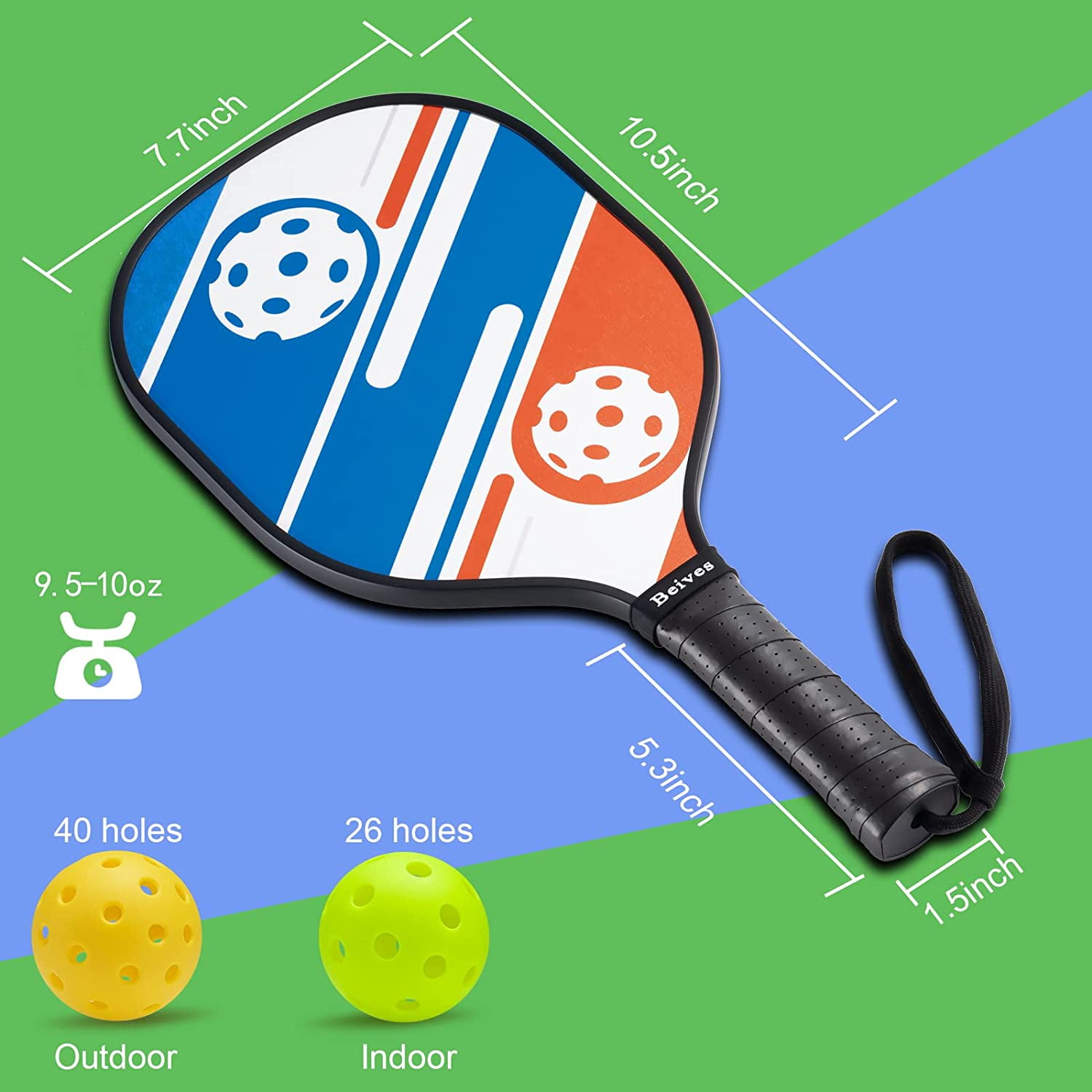 BEIVES Wood Pickleball Paddles Set of 4 - Pickle Ball Rackets with Indoor Outdoor Balls & Bag