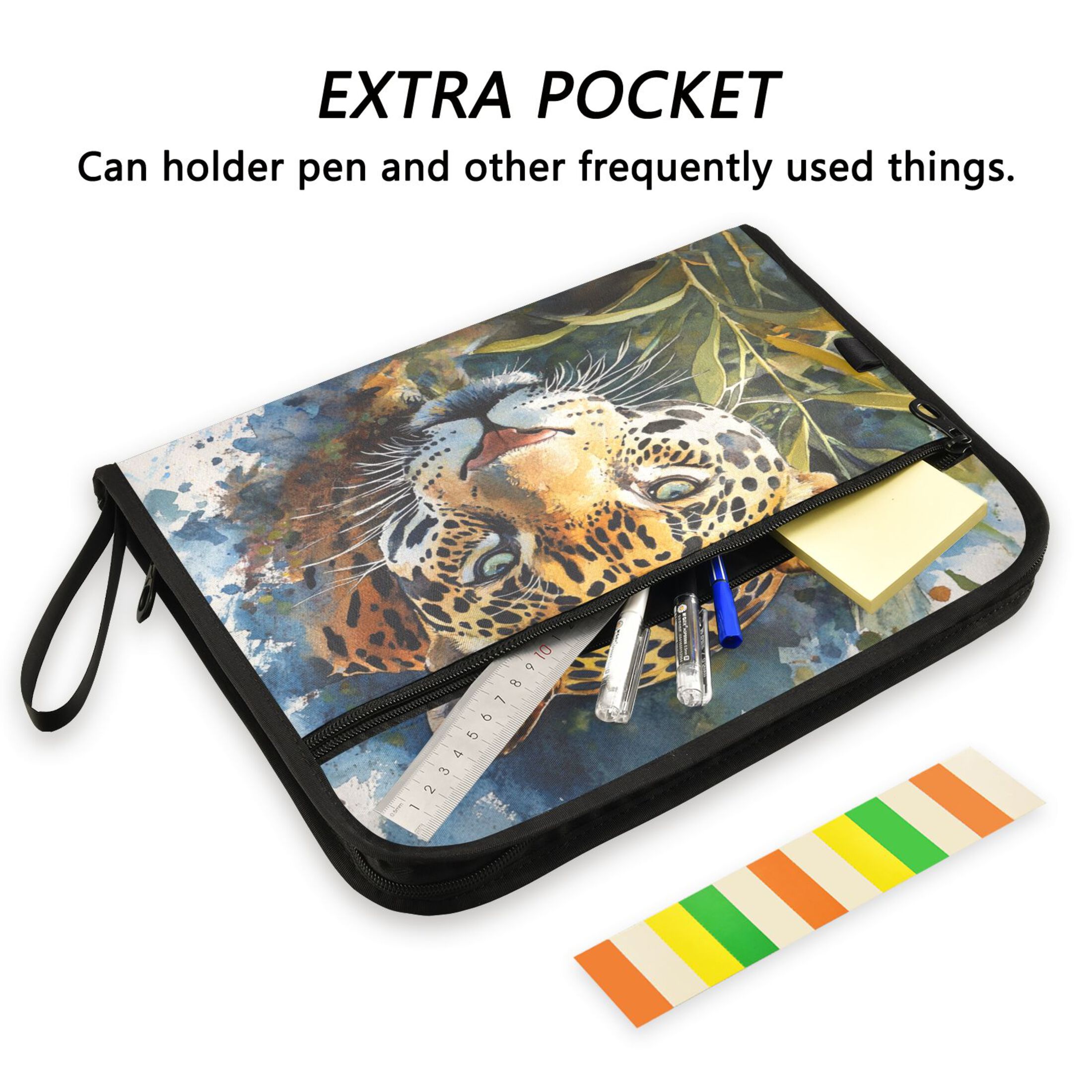 Organ Folder 14.2 x 0.8 x 10.6 Inches 13 Separate Pockets A4 Size Documents Folder A Sort Storage File Manager For The Home Office Watercolor Beautiful Jaguar