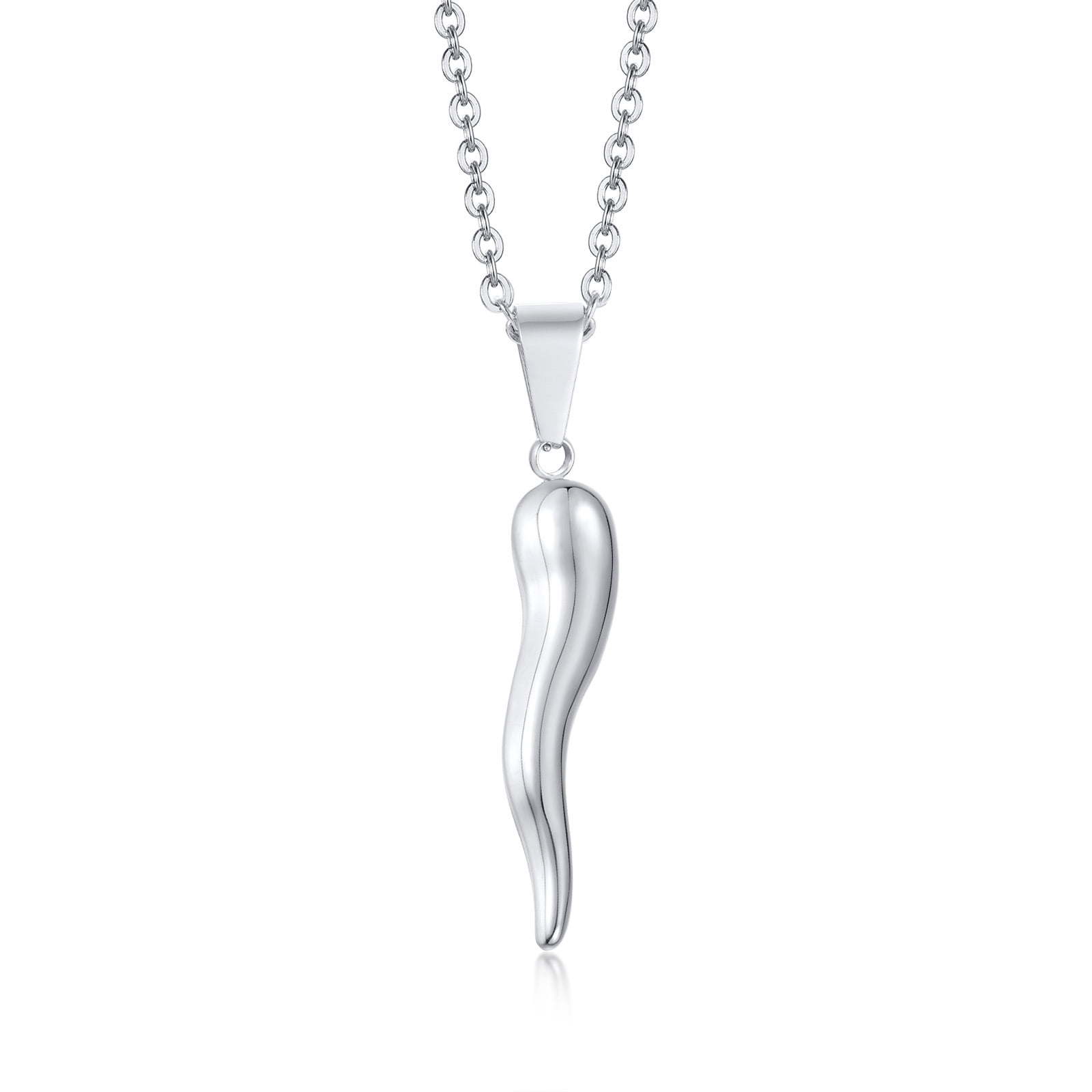 Vnox Italian Horn Necklace for Women, Silver Horn Necklace Stainless Steel, Cornicello Necklace