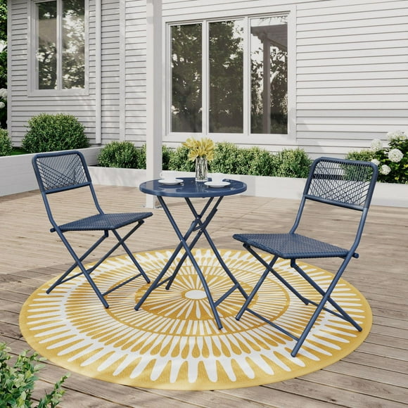 HOMETRENDS 3-Piece Patio Folding Bistro Set, Handwoven wicker