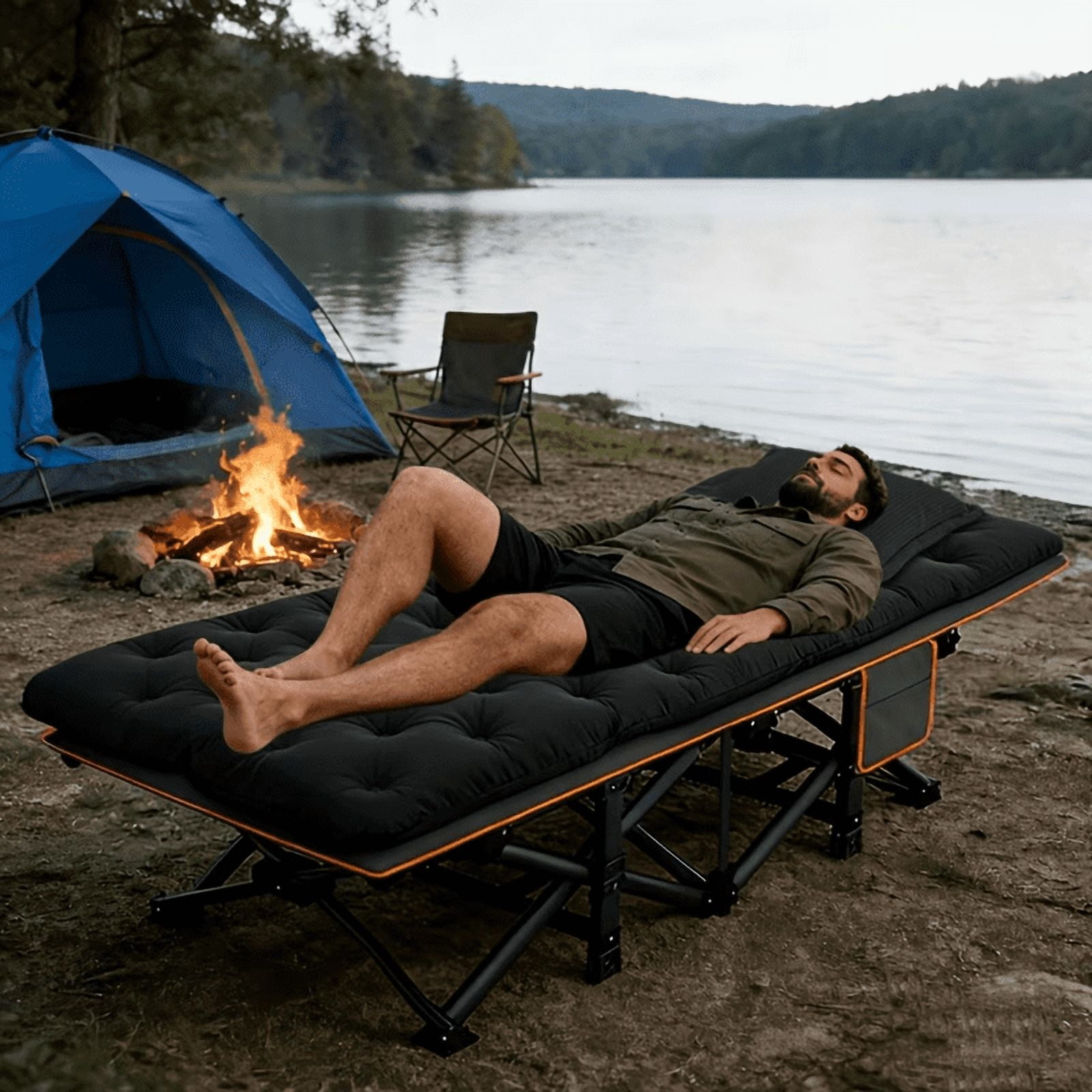 YWORVI 75-inch Comfort Folding Bed: A comfortable folding camping bed with an extra-large, thickened mattress. Portable guest bed with an ergonomic design and s