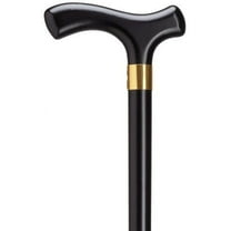 Walking Cane Men Fritz Handle Black Stain with wide brass band, 36" long w/rubber tip.