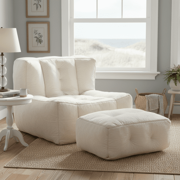 Homy Casa Lazy Sofa Bean Bag Chair with Ottoman, Chenille Reading & Gaming Chair for Adults