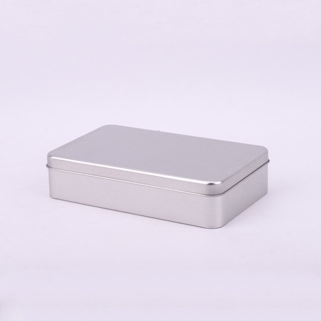 Caja de hojalata con insignia, caja de almacenamiento de disco U, caja de hierro rectangular de metal plateado esmerilado, embalaje con logotipo