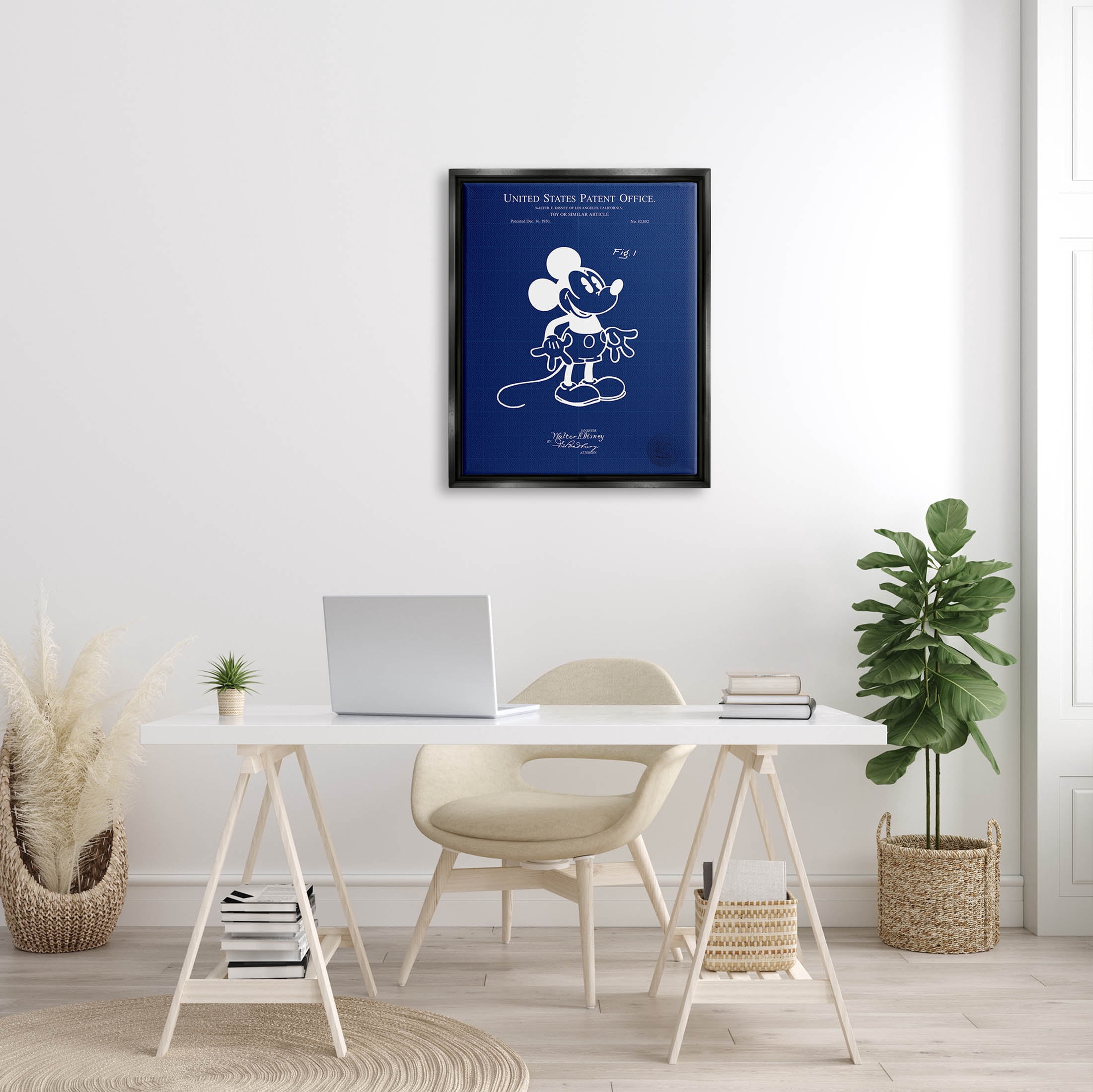 Stupell Industries Cartoon Mouse Character Blueprint Graphic Art Jet Black Floating Framed Canvas Print Wall Art, Design by Karl Hronek