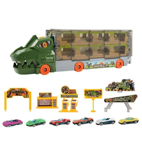 Labymos Truck Toy Set, 2-in-1 Foldable Deformation Ejection Race Track Storage Truck with 6 Mini
