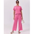 thumbnail image 4 of Pinspark 2 Piece Sets for Women Soft Short Sleeve Tracksuit Wide Leg Pants Lounge Matching Set Travel Summer Outfits, 4 of 6