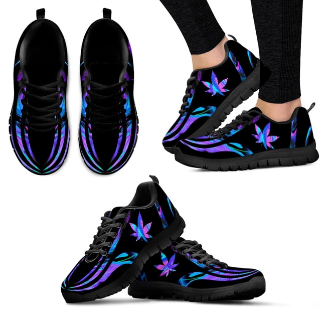 Zapatos planos con estampado 3D de hojas de marihuana y degradado de moda para mujer, zapatillas ligeras con cordones para caminar, calzado transpirable