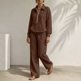 thumbnail image 6 of SZJXBUY Woman Sweat Suits 2 Piece Set Fall Fashion Loose Fit Lounge Set with Pockets Collared Half Zip Long Sleeve Top Wide Leg Pant Outfits Brown,M, 6 of 7
