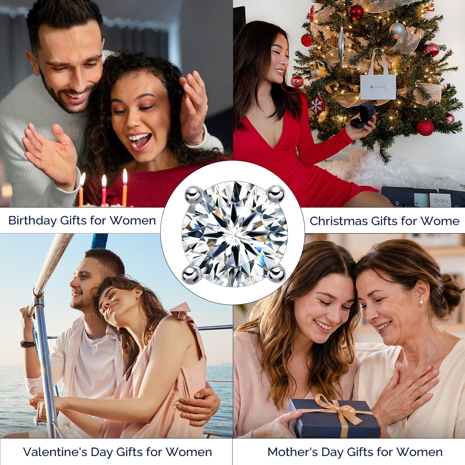 MomentWish 1 Carat Moissanite Stud Earrings for Women Sterling Silver Earrings Anniversary Birthday Christmas Mother's Day Gift for Her