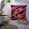 thumbnail image 3 of Letter C Initial Tiger Stripe Blue and Orange Fabric Decorative Pillow, 3 of 4