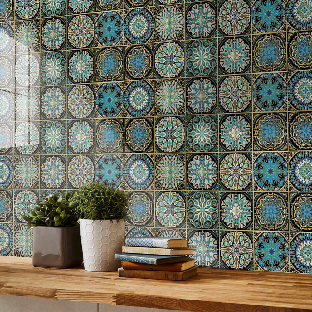 25 Pcs Moroccan Style Tile Sticker Decals 4x4 Inch Self Adhesive Peel and Stick Tile Stickers for Backsplash Bathroom Kitchen Home Decor