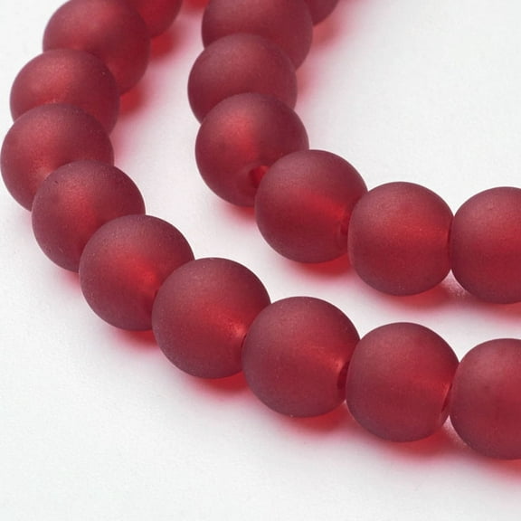140pcs Transparent Glass Bead Strands Frosted Round Dark Red 6mm Hole: 1.3~1.6mm 31.4 inch