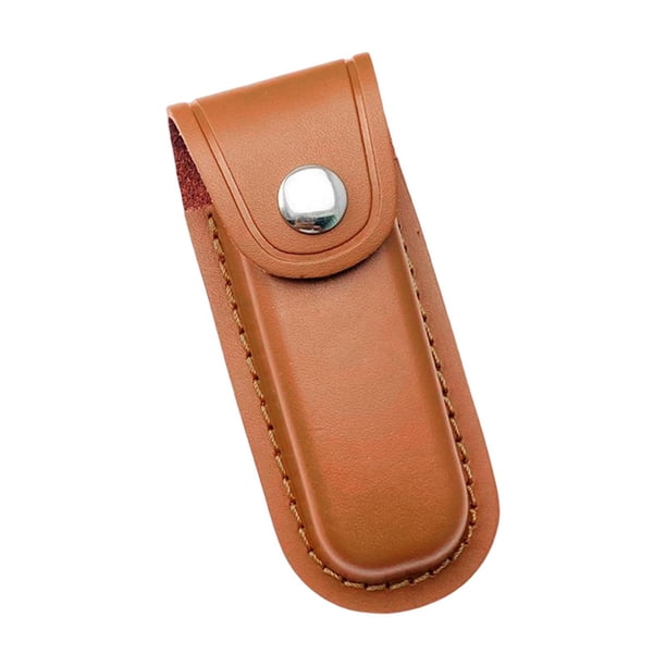 Cuchillos plegables de cuero para caza, acampada al aire libre, fáciles de sujetar al cinturón para uso pequeño. S Marrón