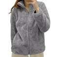 thumbnail image 2 of larppty Women's Autumn Winter Casual Solid Color Long Plush Polar Fleece Jacket - Warm Zipper Coat with Pockets（Dark Gray，XL）, 2 of 4