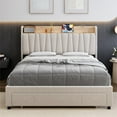 thumbnail image 1 of Full Size Upholstered Platform Bed Frame with Storage Headboard, Drawers & Built-in USB Charging Station, No Box Spring Needed, Easy Assembly, Modern Linen, Beige, 1 of 8