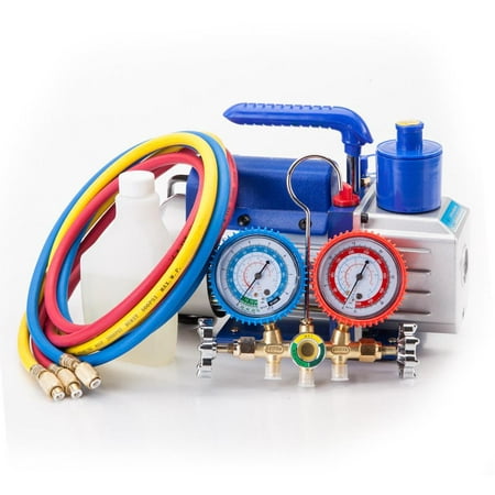 Ktaxon 3CFM HVAC Vacuum Pump & Manifold Gauge Kit for R134A R502 Refrigerant, 1/4 HP Portable Electric Rotary Vane A/C 1 Stage Air Conditioner Deep Small Refrigerant Evacuation/Suction Pump & (Best Refrigerant For Air Conditioner)