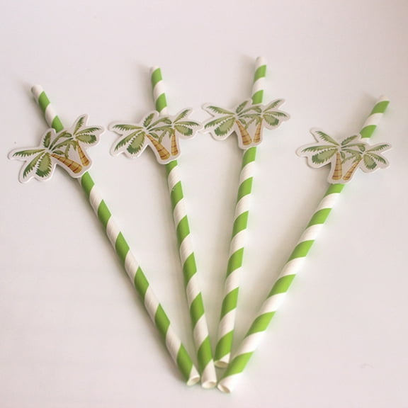 SILENRADAWN 50Pcs Round Paper Straws for Hawaiian Themed Party Decorative Drinkware