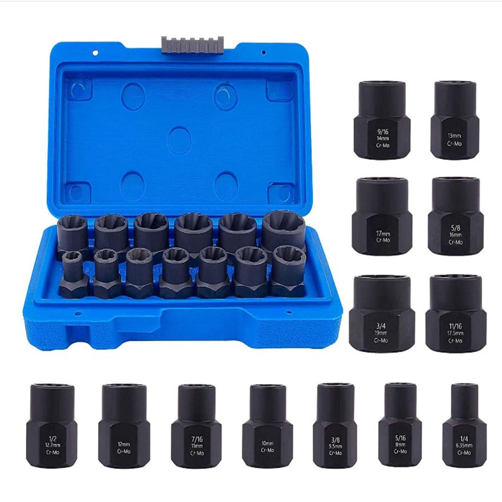 13Pcs Bolt Nut Extractor Set 3/8" Square Drive Nut Remover Socket Tool