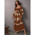 thumbnail image 5 of Women'S Autumn Wedding Guest Dress Bohemian Floral Long Sleeve V-Neck Flowing Elegant Maxi Dress Beachwear Brown S, 5 of 9