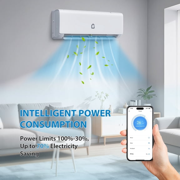 CazToi 9000 BTU Smart WiFi Mini Split Air Conditioner/Heat Pump 18.5 SEER2 Cools & Heats 450 Sq.Ft Ultra Quiet 42 dB
