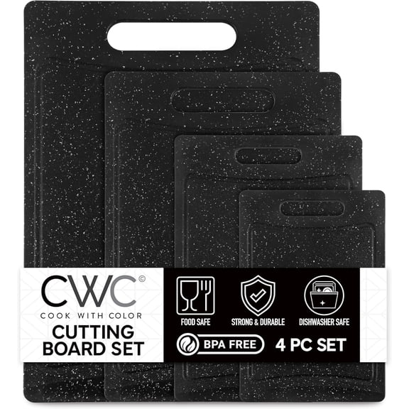 COOK WITH COLOR 4-Piece Non-Slip Cutting Board Set with Easy Grip Handle, Black