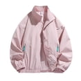 thumbnail image 5 of Women's Windbreaker Jackets without Hood Full Zip Stand Lapel Collar Windproof Waterproof Nylon Fall Coat (XL, Pink), 5 of 8