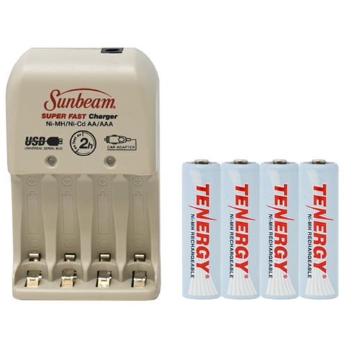 Sunbeam AA / AAA Battery Charger + 4 AA Tenergy NiMH Rechargeable Batteries (2500 mAh)