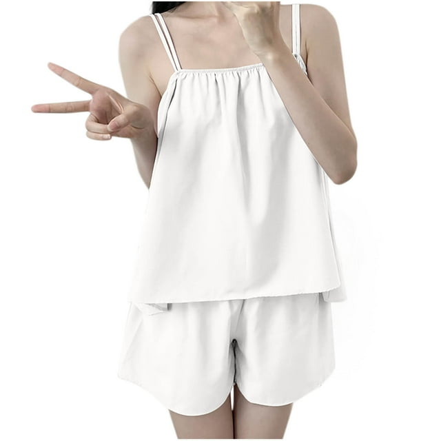 Chbgutlmr Womens Pajama Sets Summer Spaghetti Strap Low Back Camisole Tops Shorts Solid Color Lounge Outfits