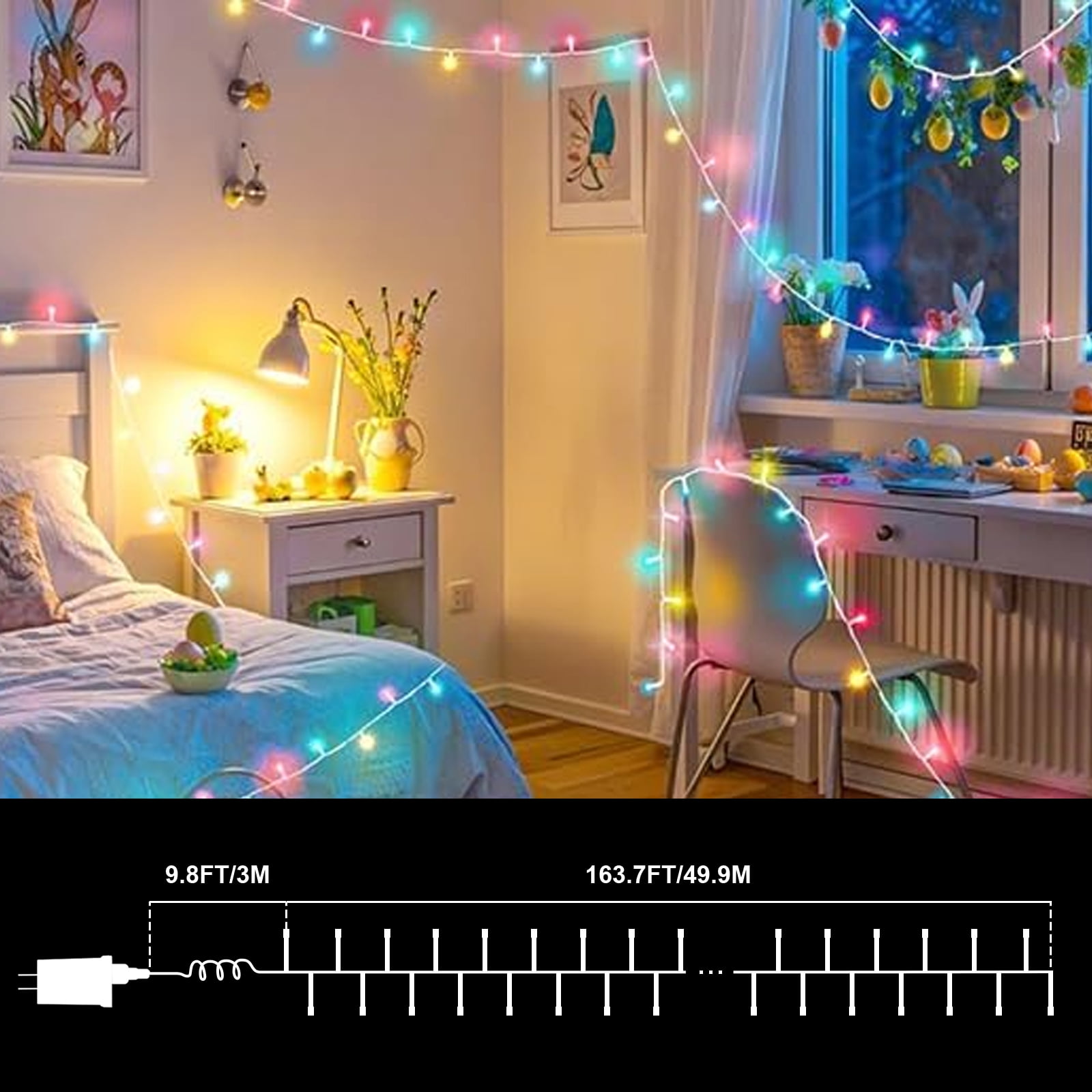 165FT 500 LED String Lights, Pastel Multicolor (Light Green/Warm White/Pink/Light Blue/Purple) Fairy Lights Plug in, 16 Modes Transparent Wire, 3m Power Cord, 29V Low Voltage for Indoor Outdoor Decor