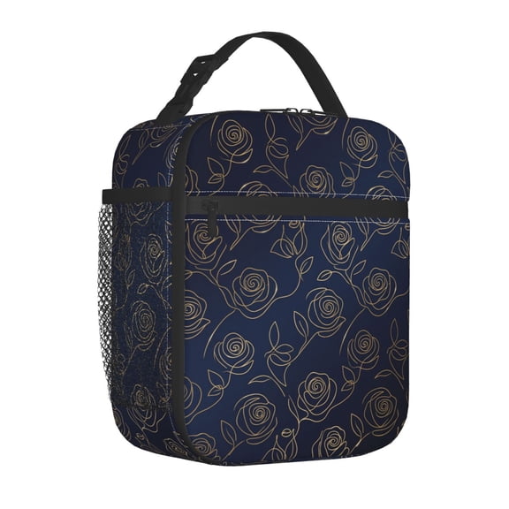 Purple Floral Insulated Lunch Bag Lightweight Cooler Box Reusable Meal Organizer Office Commute Portable Handheld Travel Bag Daily Use Floral Pattern