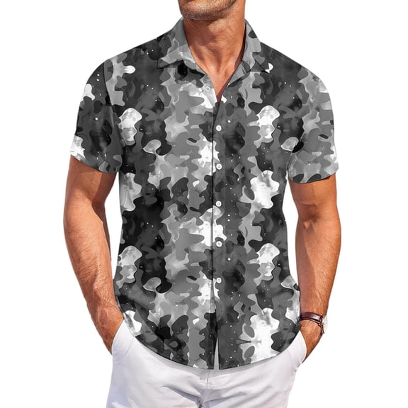 QHRMKOG Hawaiian Shirts for Men Relaxed Fit Print Short Sleeve Beach Shirts Light Tropical Holiday Button Down Hawaiian Shirt Summer Trendy Shirts Black XL