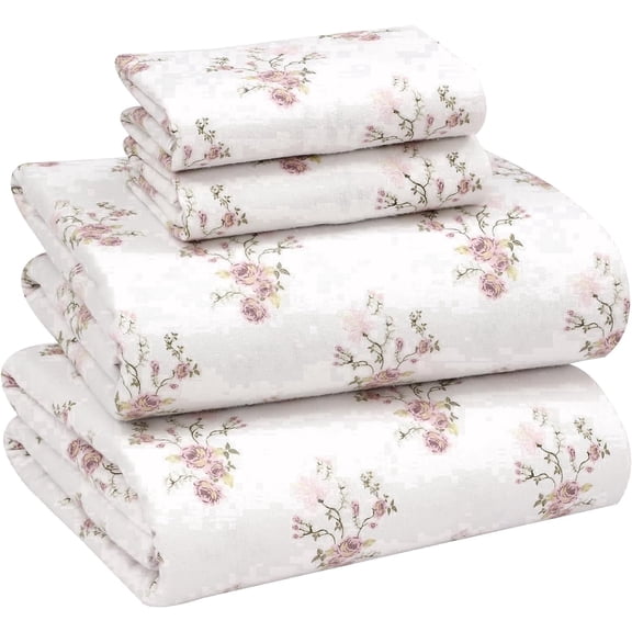 RUVANTI Flannel Sheets Queen Size - 100% Cotton Double Brushed Bed Sheets, Deep Pockets 16 Inches Queen Sheet Set, All Seasons Breathable & Extra Soft - Warm & Cozy, 4 Piece, Sovenir