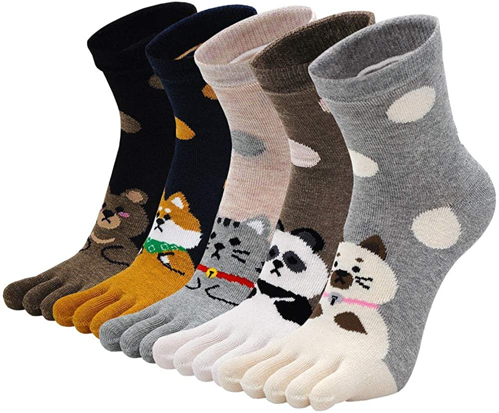 Open Toe Socks, Cartoon Dog Five Toe Socks , Women's Toe Socks