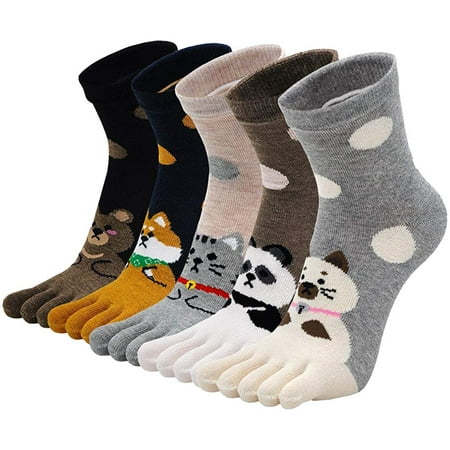 

ZFSOCK Womens Teen Girls Toe Socks Cute Cat Animal Five Finger Cotton Running Ankle Socks 5 Pairs