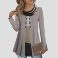 thumbnail image 2 of gakvbuo Plus Size Fall Tunic Tops with Buttons for Womens Cowl Neck Long Sleeve Top Patchwork Form Fitting Casual Shawl Neck A-Line Button Dressy Blouses Shirts Warm Splicing Pullover Sweatshirts, 2 of 6